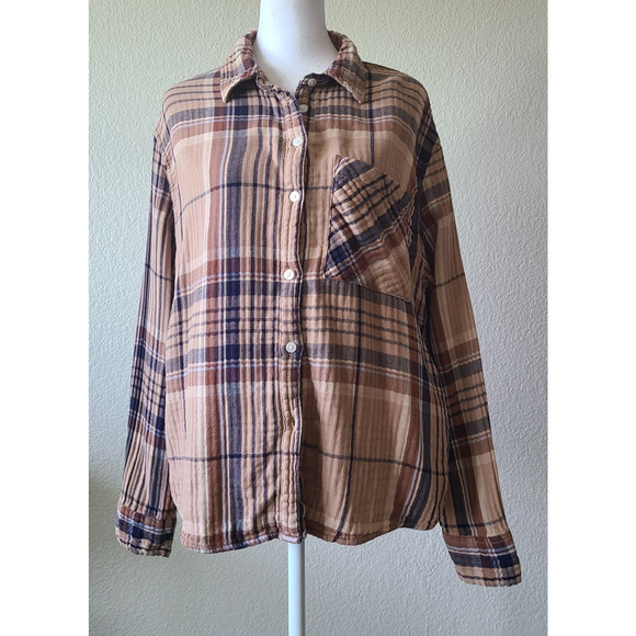 Aerie Plaid Women's Sweater Size Small Cotton Pocket Grunge 90s Y2K Retro Casual - Picture 1 of 12